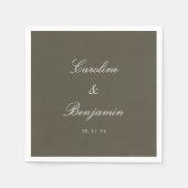Serviette En Papier Classique Olive Script Mariage élégant Nom personn (Devant)