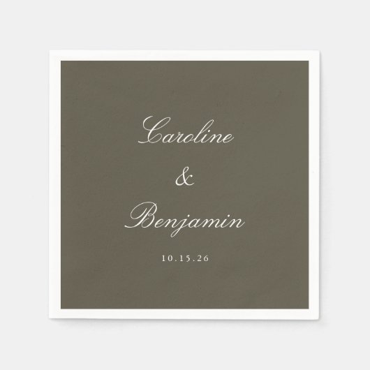 Serviette En Papier Classique Olive Script Mariage élégant Nom personn (Devant)