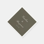 Serviette En Papier Classique Olive Script Mariage élégant Nom personn (Coin)
