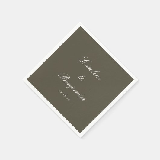 Serviette En Papier Classique Olive Script Mariage élégant Nom personn (Coin)