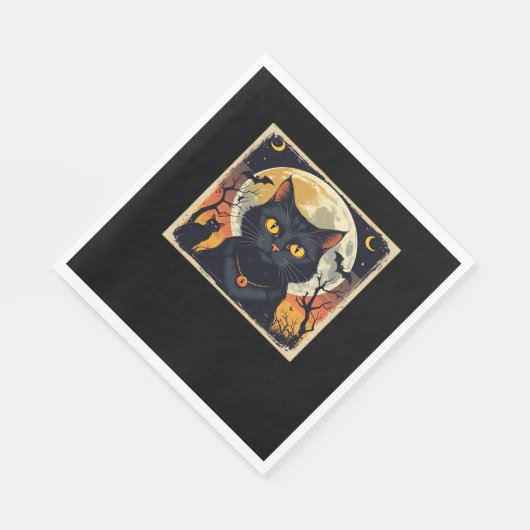 Serviette En Papier Classique Rétro Chat Noir Halloween T-Shirt Classi (Coin)