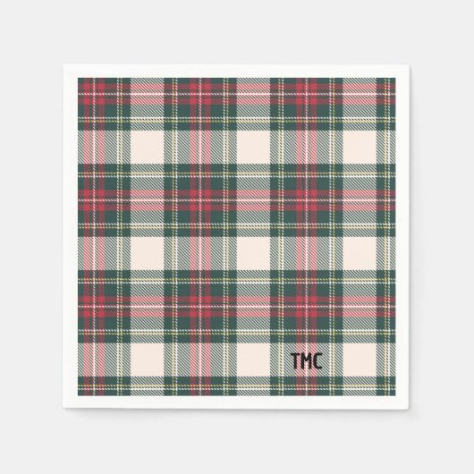 Serviette En Papier Classique Tartan Plaid Initiales Festive (Devant)