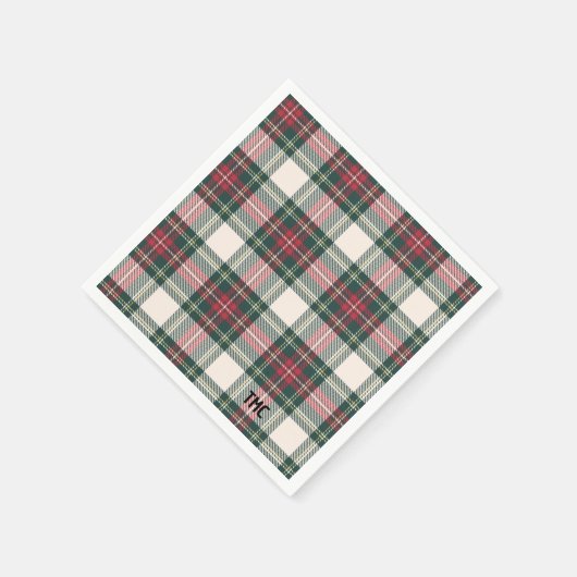 Serviette En Papier Classique Tartan Plaid Initiales Festive (Coin)