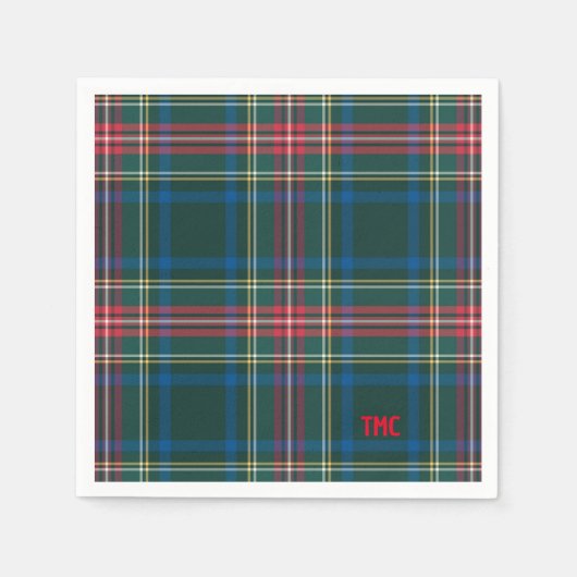 Serviette En Papier Classique Tartan Plaid Initiales Festive Chic (Devant)