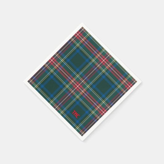 Serviette En Papier Classique Tartan Plaid Initiales Festive Chic (Coin)