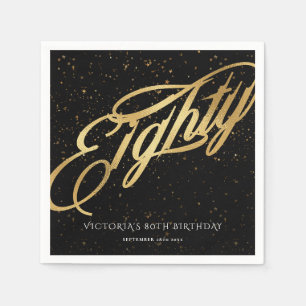 Serviette En Papier Classy 80th Gold Noir Confetti Calligraphie