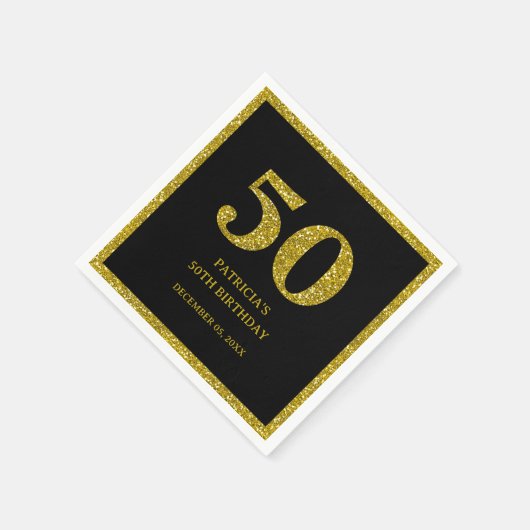 Serviette En Papier Classy Black and Gold Parties scintillant 50e fête (Coin)