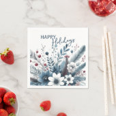 Serviette En Papier Classy Dark Teal Blue Red Floral Holiday Wreath (En situation)