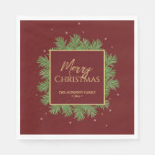 Serviette En Papier Classy Elegant Bourgogne & Or Noël Botanique (Devant)