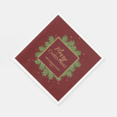 Serviette En Papier Classy Elegant Bourgogne & Or Noël Botanique (Coin)