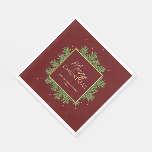 Serviette En Papier Classy Elegant Bourgogne & Or Noël Botanique (Coin)