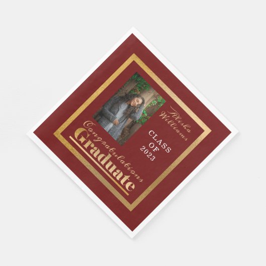 Serviette En Papier Classy Elegant Gold Text Graduate Photo (Coin)