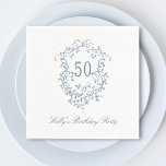 Serviette En Papier Classy French Victorian Blue 50th Birthday Party<br><div class="desc">Cimetière à fleurs bleu victorien classique pour n'importe quel âge. Pour une personnalisation plus avancée de cette conception,  cliquez sur le BOUTON DESIGN TOOL ci-dessus !</div>