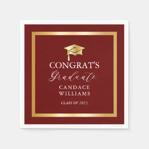 Serviette En Papier Classy Gold Minimalist Graduation Party Maroon
