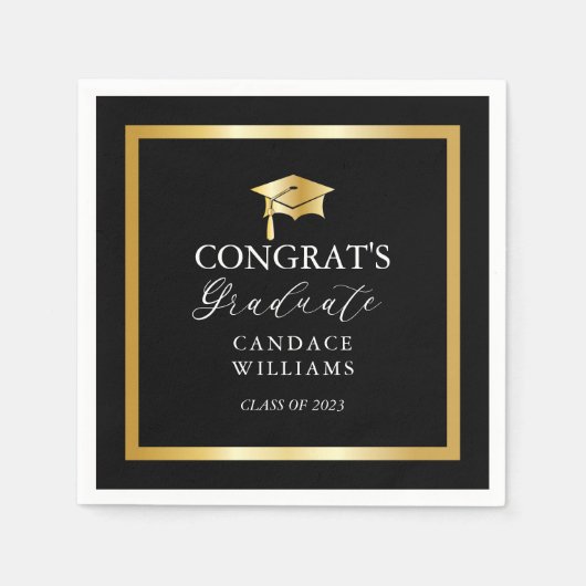 Serviette En Papier Classy Gold Minimalist Graduation Party Noir (Devant)