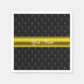 Serviette En Papier Classy Quilé Noir et Or Personnalisé (Devant)