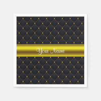 Serviette En Papier Classy Quilé Noir et Or Personnalisé