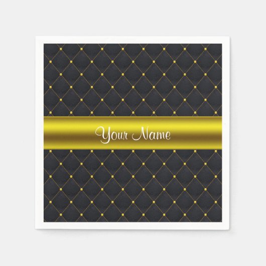 Serviette En Papier Classy Quilé Noir et Or Personnalisé (Devant)