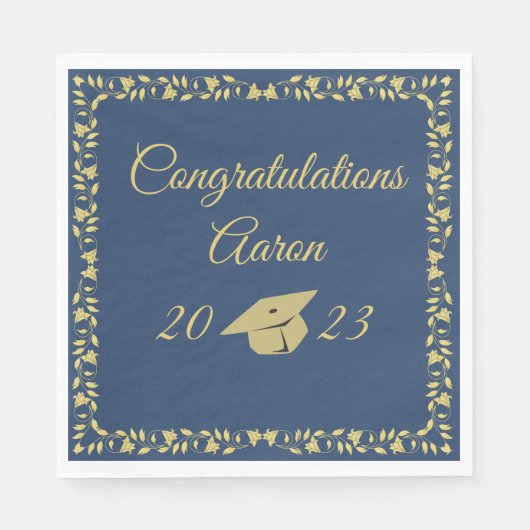 Serviette En Papier Classy Stylish Gold on Navy Graduation Party (Devant)
