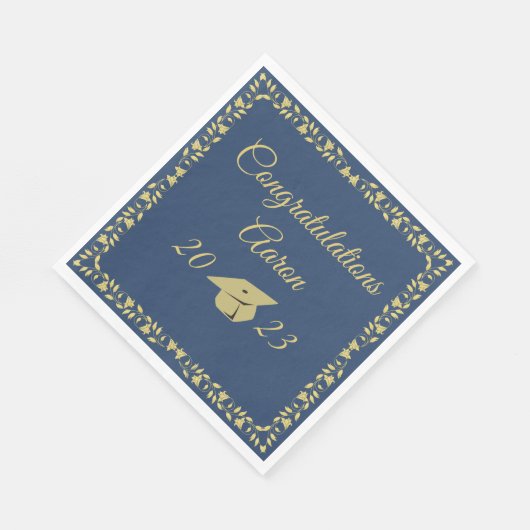 Serviette En Papier Classy Stylish Gold on Navy Graduation Party (Coin)