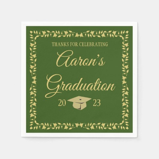 Serviette En Papier Classy Stylish Gold sur Green Graduation Party (Devant)