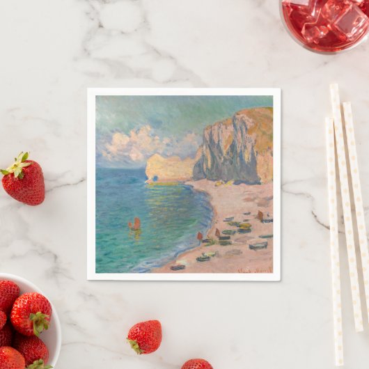 Serviette En Papier Claude Monet - Etretat : Plage et Falaise d'Amont (En situation)