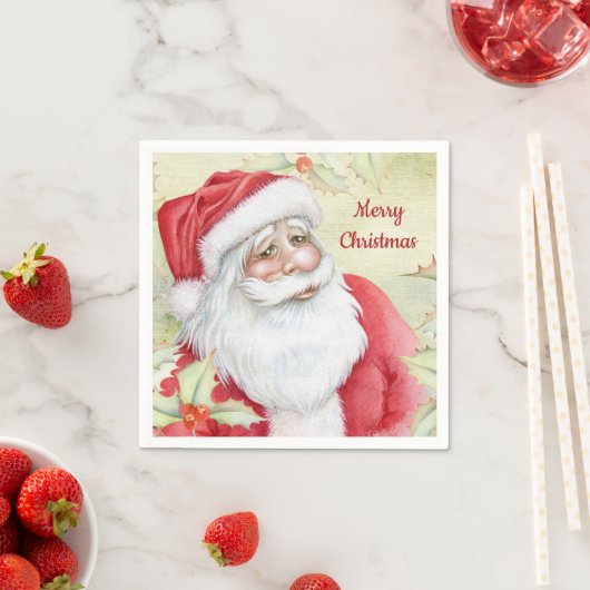 Serviette En Papier Clause Santa aquarelle (En situation)
