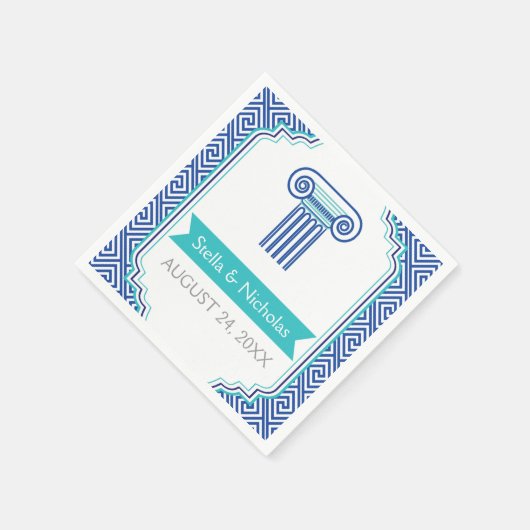 Serviette En Papier Clé et colonne grecque bleu mariage grec (Coin)