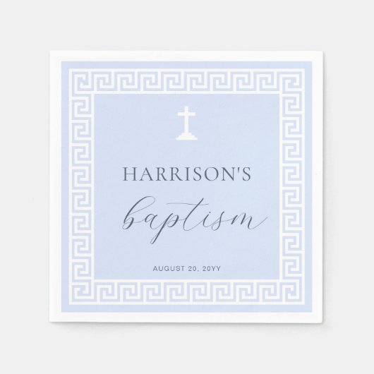 Serviette En Papier Clé grecque Baptême bleu (Devant)