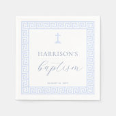 Serviette En Papier Clé grecque Baptême Bleu Blanc (Devant)