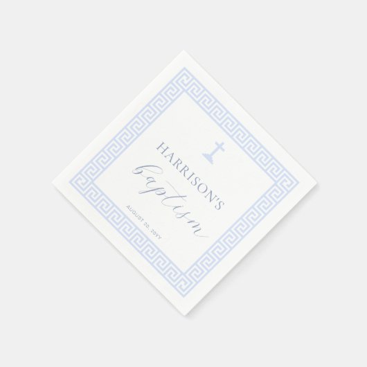 Serviette En Papier Clé grecque Baptême Bleu Blanc (Coin)