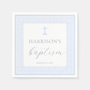 Serviette En Papier Clé grecque Baptême Bleu Blanc
