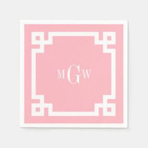 Serviette En Papier Clé Grecque Blanc Rose #2 encadrée 3 pouces Monogr