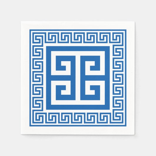 Serviette En Papier Clé grecque Motif Bleu Et Livre Blanc Napkins (Devant)