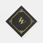 Serviette En Papier Clé grecque noire et or Monogramme (Coin)