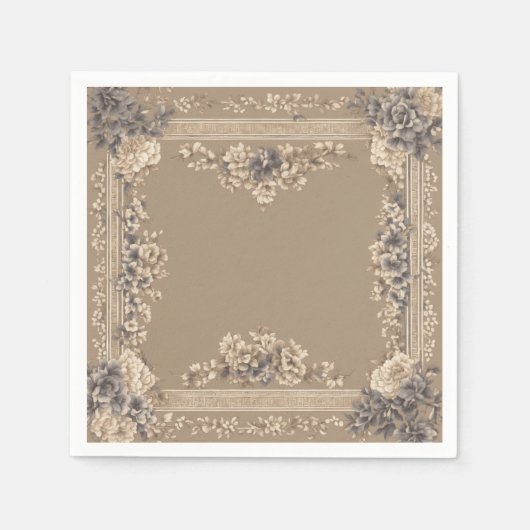 Serviette En Papier clé grise fleurie toile motif, (Devant)