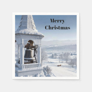 Serviette En Papier Cloche d'église de Noël avec traîneau tiré par des