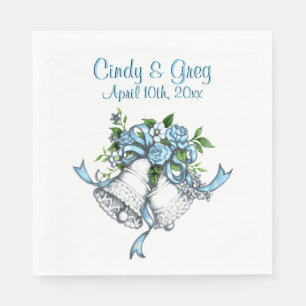 Serviette En Papier Cloches de mariage bleu personnalisé