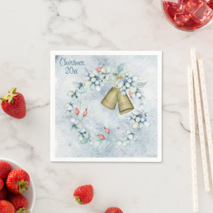 Serviette En Papier Cloches de Noël Bleu Élégant Vintage rustique