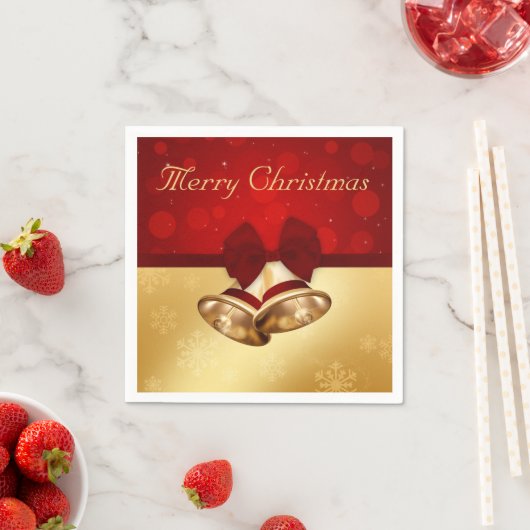 Serviette En Papier Cloches de Noël dorées (En situation)