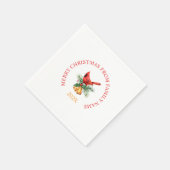 Serviette En Papier Cloches de Noël Rouge Robin & Or Sur Blanc & Vert (Coin)