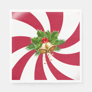 Serviette En Papier Cloches de Noël sur bonbon à la menthe poivrée