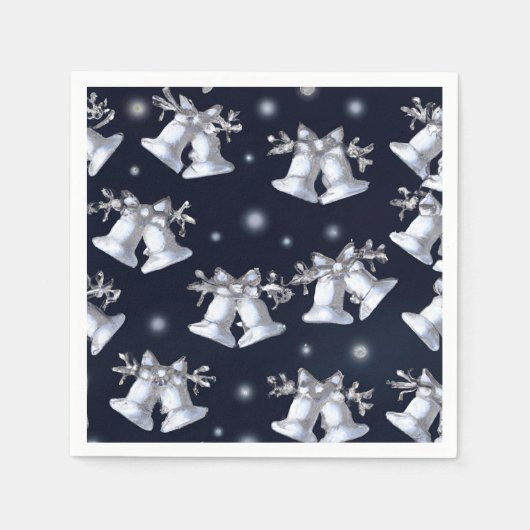 Serviette En Papier Cloches en argent de Noël (Devant)