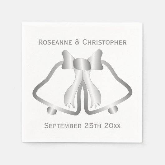 Serviette En Papier Cloches Et Ruban Mariage En Argent (Devant)