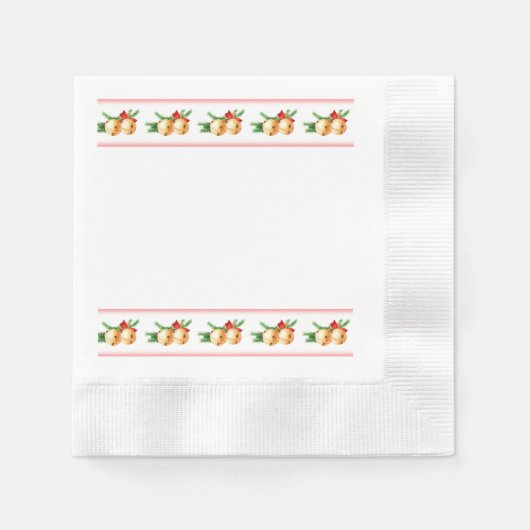 Serviette En Papier Cloches rondes en or de Noël et frontière en ruban (Devant)