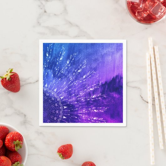 Serviette En Papier Clouds Mandala bleu violet Boho Bohemian (En situation)