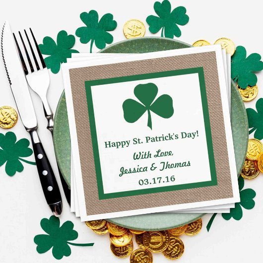 Serviette En Papier Clover vert & Burlap St. Patrick's Day