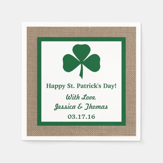 Serviette En Papier Clover vert & Burlap St. Patrick's Day (Devant)