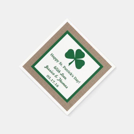 Serviette En Papier Clover vert & Burlap St. Patrick's Day (Coin)