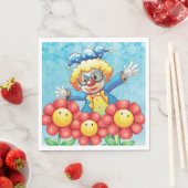 Serviette En Papier Clown Avec Fleurs (En situation)